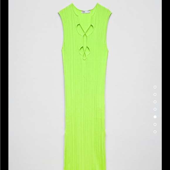 NWT ZARA Cut Out Knit Dress Midi Green Lime - Picture 5 of 11